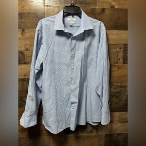 Perry Ellis Portfolio Men’s XL Slim Fit Check Button-Up Shirt Blue White